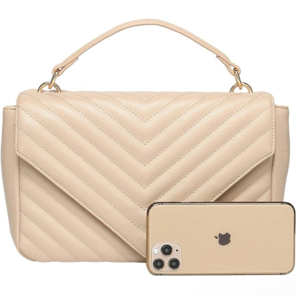 NWT beige Daisy Rose chevron flap top-handle/crossbody bag - Picture 2 of 11